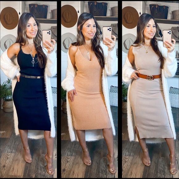 New Nude Taupe Sleeveless Midi Sweater Dress - Picture 4 of 12